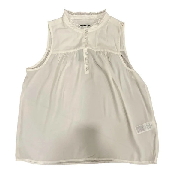 J.Crew Ivory Sleeveless Button Front Ruffle Neck Popover Top - Picture 2 of 6
